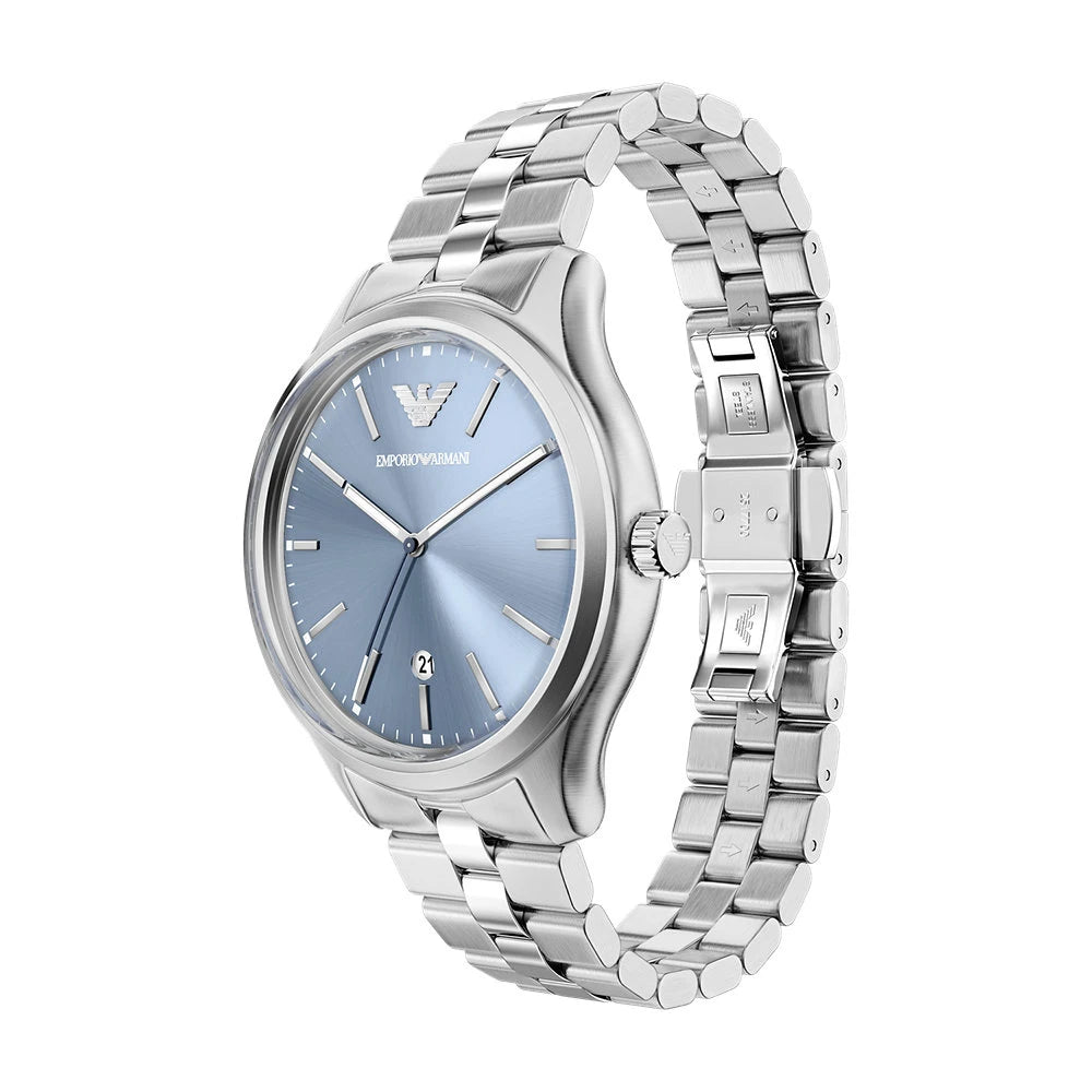 ARMANI LIGHT BLUE DIAL GENTS STAINLESS STEEL WATCH