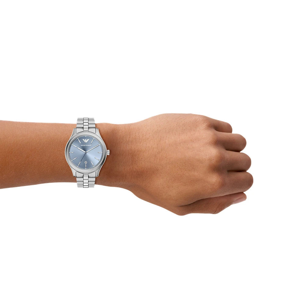 ARMANI LIGHT BLUE DIAL GENTS STAINLESS STEEL WATCH