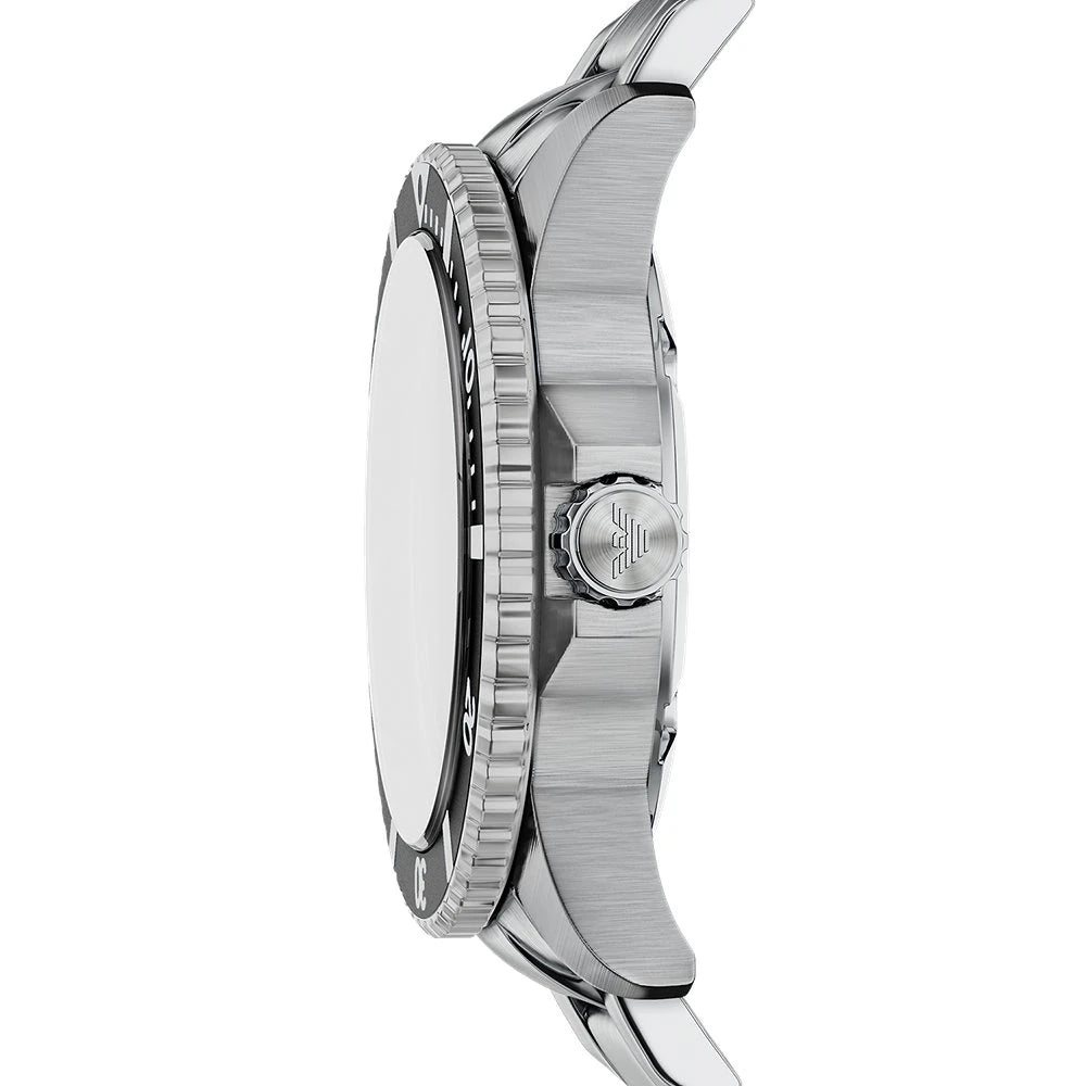 ARMANI SOLAR 'WORLD EXPLORER' BLACK DIAL GENTS STAINLES STEEL WATCH