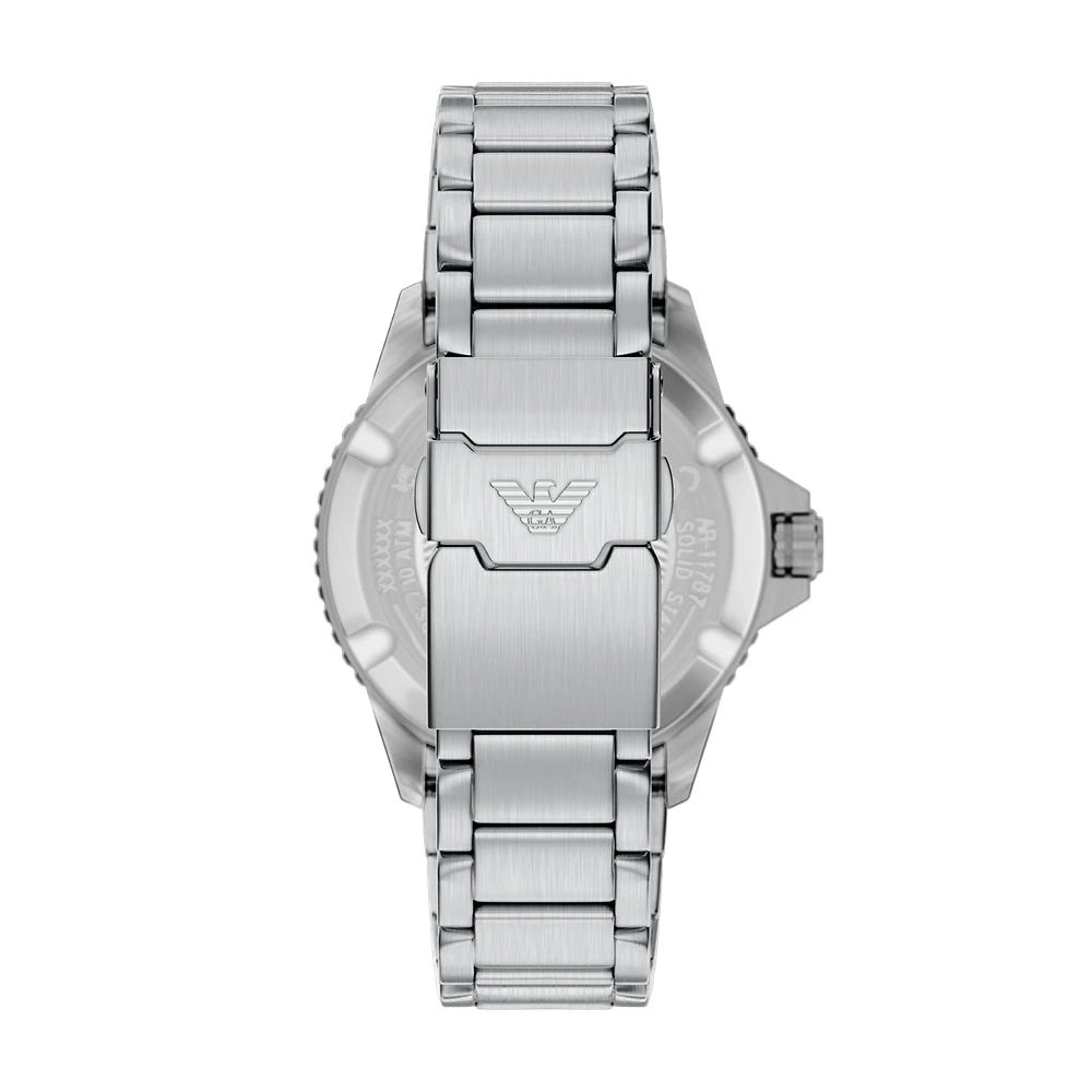 ARMANI SOLAR 'WORLD EXPLORER' BLACK DIAL GENTS STAINLES STEEL WATCH