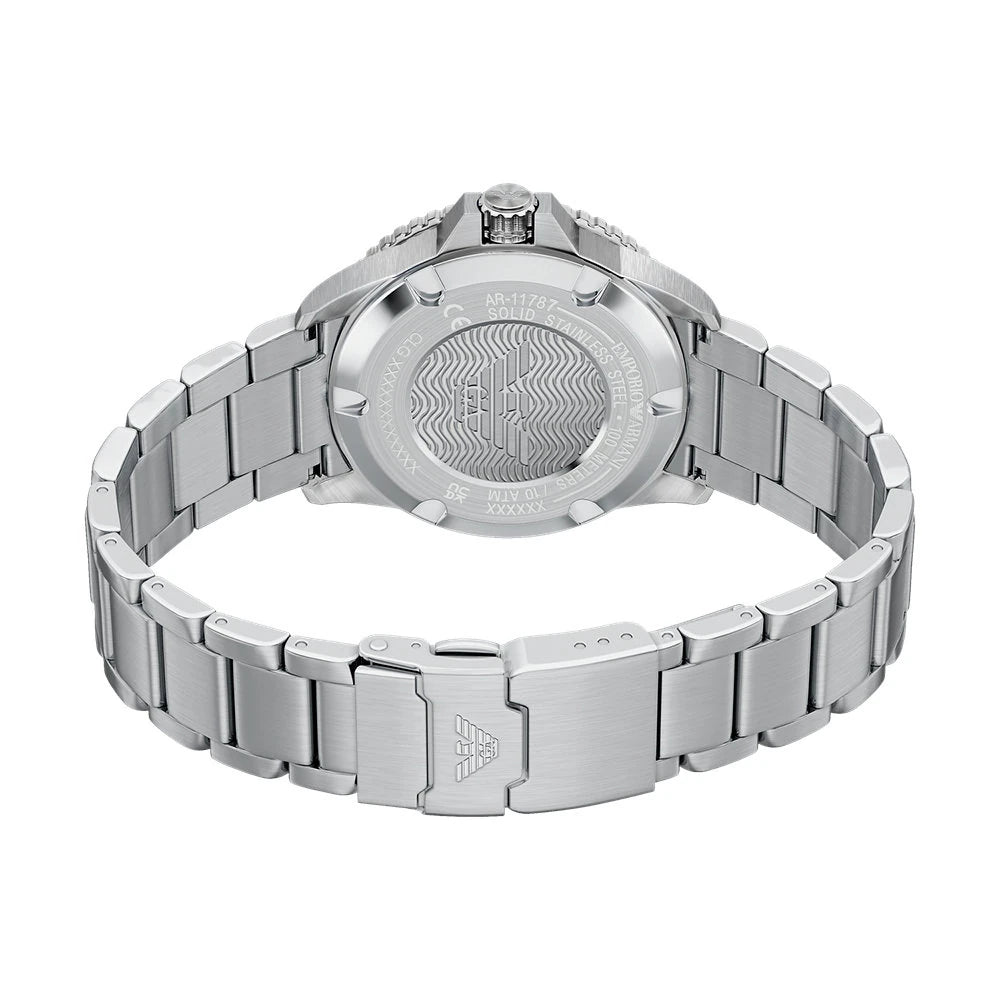 ARMANI SOLAR 'WORLD EXPLORER' BLACK DIAL GENTS STAINLES STEEL WATCH