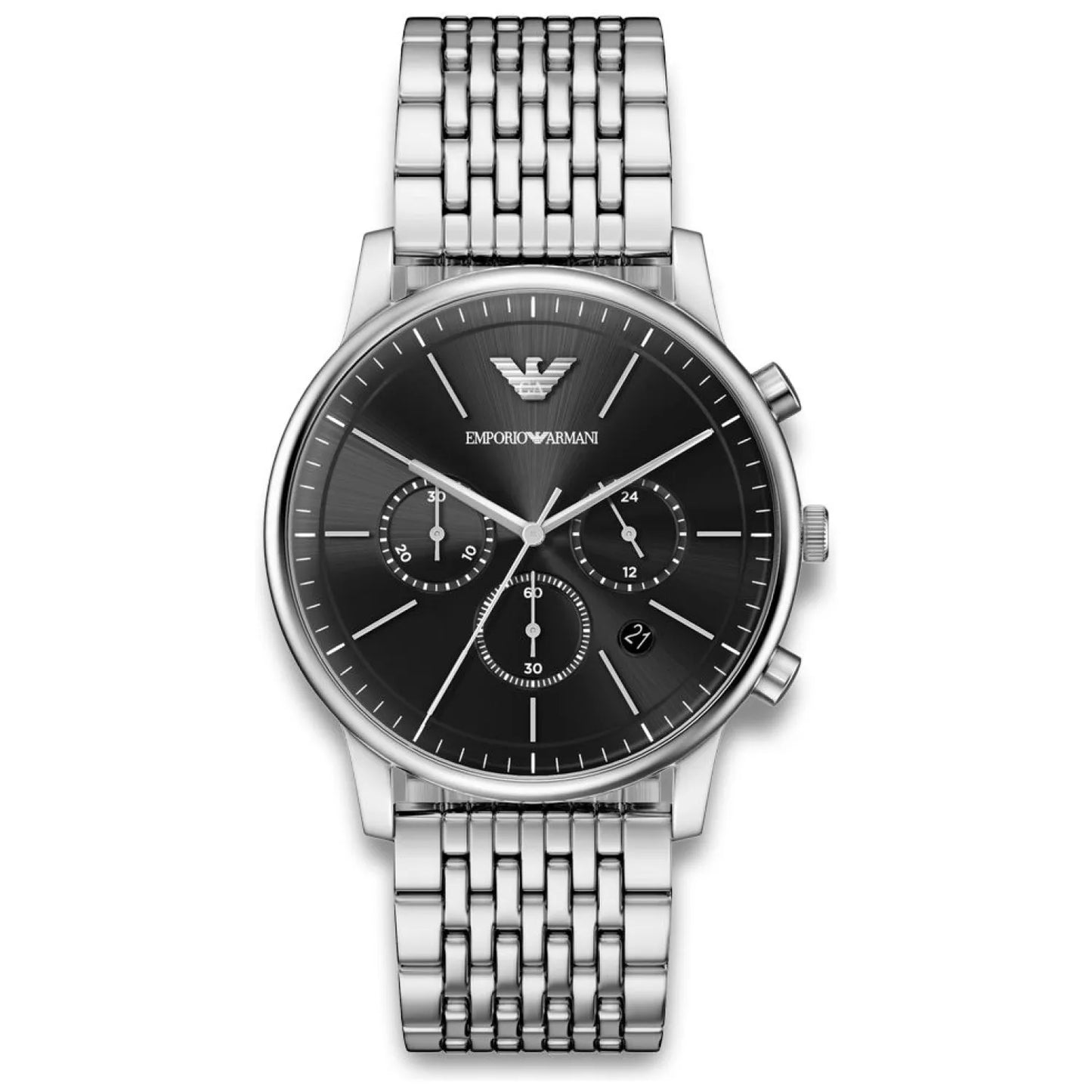 ARMANI BLACK CHRONO DIAL GENTS STAINLESS STEEL WATCH