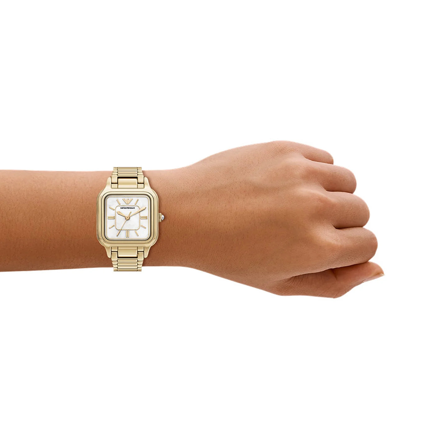ARMANI MOP SQUARE DIAL LADIES STAINLESS STEEL WATCH