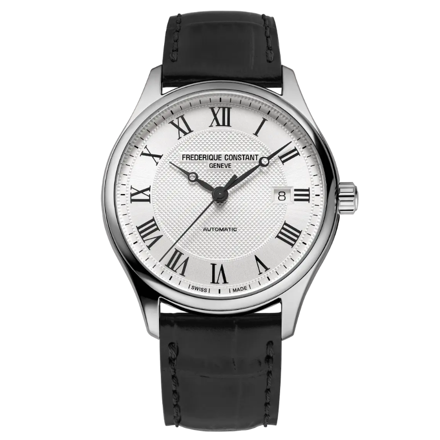 Frederique Constant Classics Automatic Silver Dial Gents Black Leather Watch