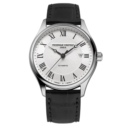 Frederique Constant Classics Automatic Silver Dial Gents Black Leather Watch