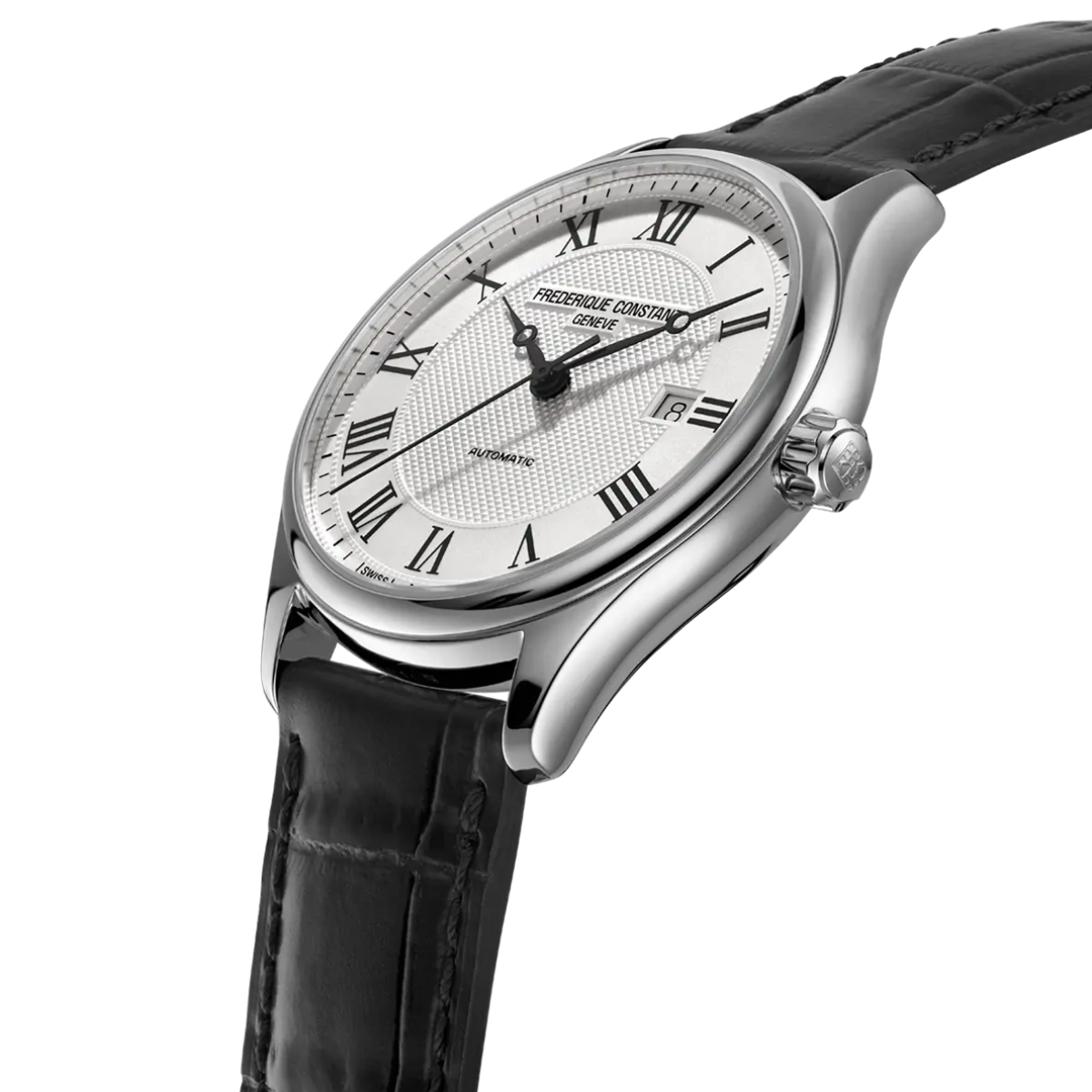 Frederique Constant Classics Automatic Silver Dial Gents Black Leather Watch