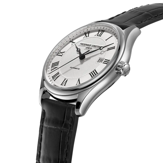 Frederique Constant Classics Automatic Silver Dial Gents Black Leather Watch