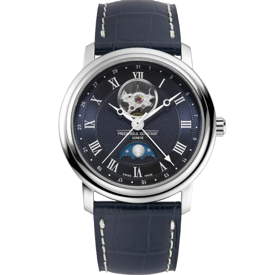 Frederique Constant Classics Heart Beat Moonphase Date Automatic Gents Navy Leather Watch