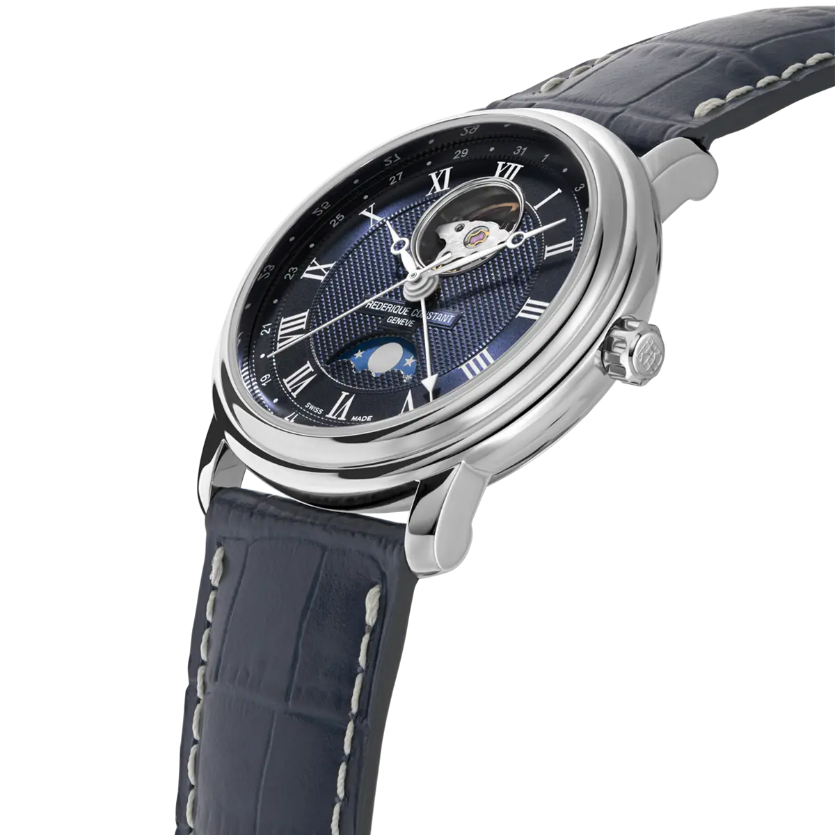 Frederique Constant Classics Heart Beat Moonphase Date Automatic Gents Navy Leather Watch