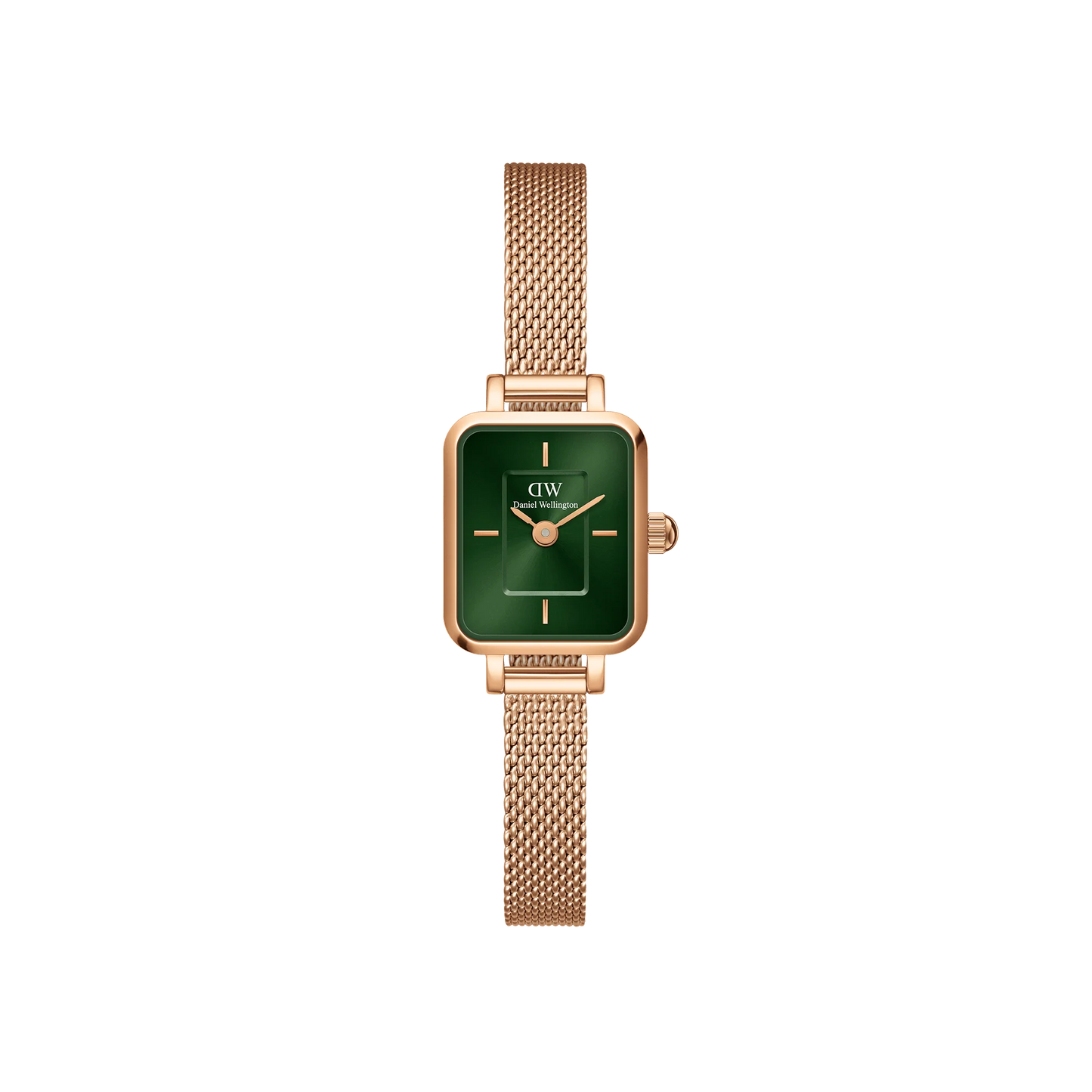 DANIEL WELLINGTON QUADRO MINI EMERALD SQUARE DIAL LADIES ROSEGOLD MESH WATCH