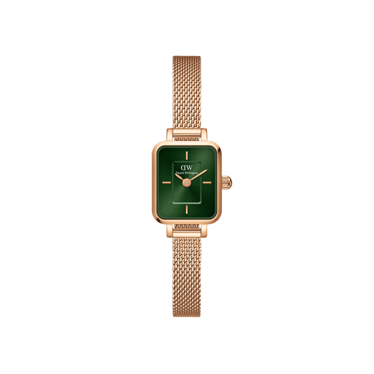 DANIEL WELLINGTON QUADRO MINI EMERALD SQUARE DIAL LADIES ROSEGOLD MESH WATCH