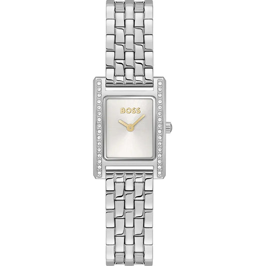 BOSS RECTANGULAR PAVE LADIES STAINLESS STEEL WATCH