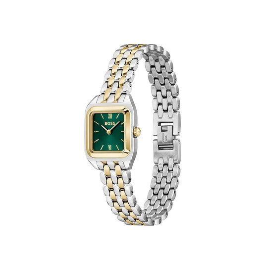 BOSS LADIES GREEN DIAL TWO-TONED STAINLESS STEEL WATCH