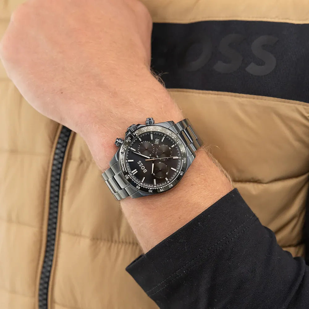 BOSS NAVY CHRONOGRAPH DIAL GENTS NAVY STAINLESS STEEL WATCH