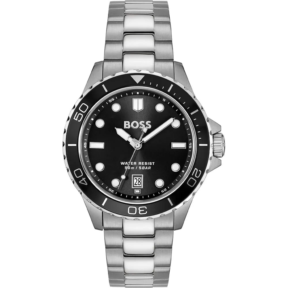 BOSS BLACK DIAL GENTS STAINLESS STEEL WATCH