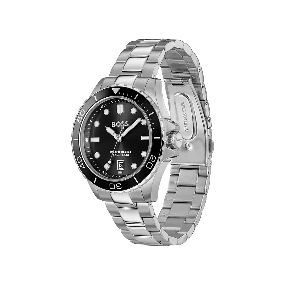 BOSS BLACK DIAL GENTS STAINLESS STEEL WATCH