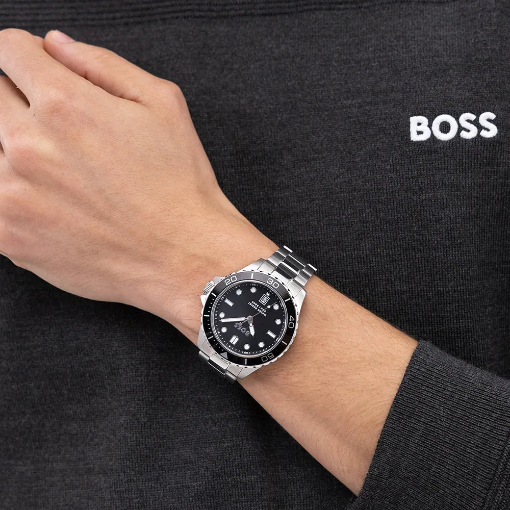 BOSS BLACK DIAL GENTS STAINLESS STEEL WATCH