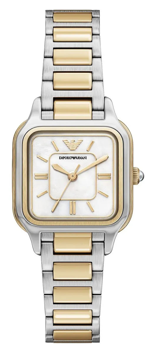 ARMANI MOP DIAL LADIES TWO-TONED STAINLESS STEEL WATCH