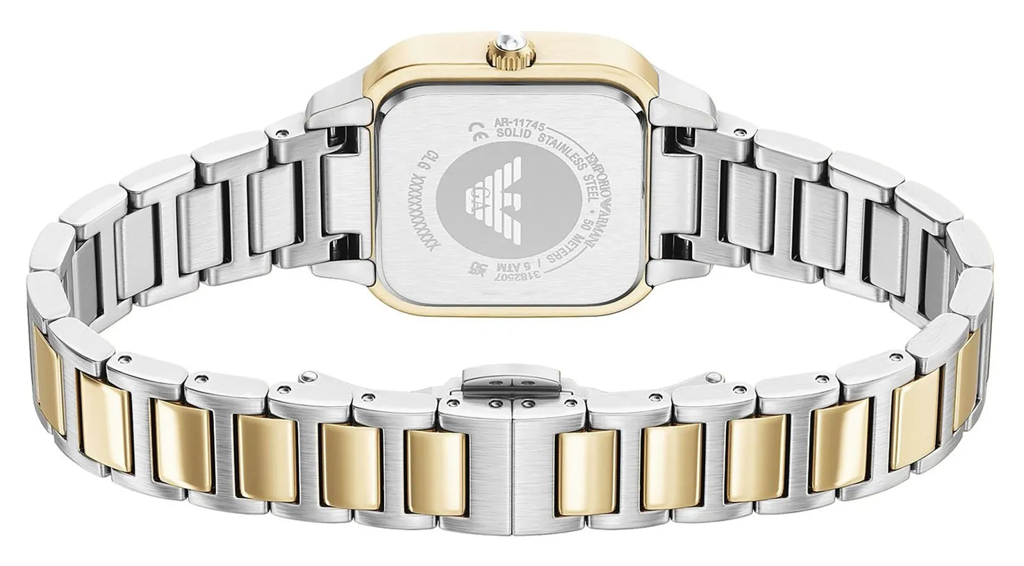 ARMANI MOP DIAL LADIES TWO-TONED STAINLESS STEEL WATCH
