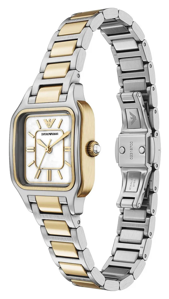 ARMANI MOP DIAL LADIES TWO-TONED STAINLESS STEEL WATCH