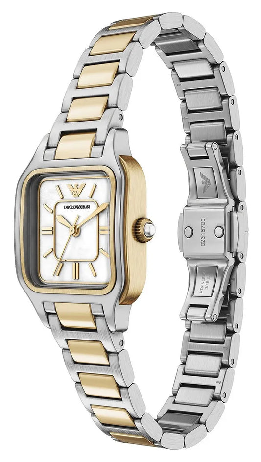 ARMANI MOP DIAL LADIES TWO-TONED STAINLESS STEEL WATCH