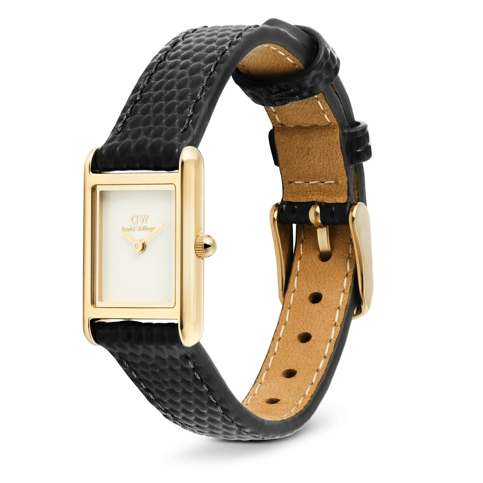 DW BOUND MINI BLACK LIZARD LEATHER LADIES WATCH
