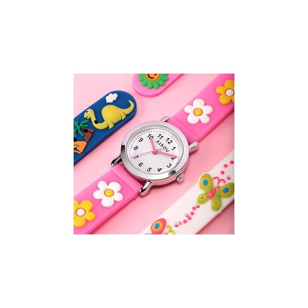 kikou girls pink flower watch