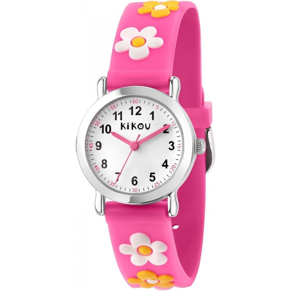 kikou girls pink flower watch
