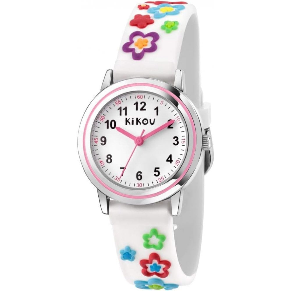 kikou girls white flower watch