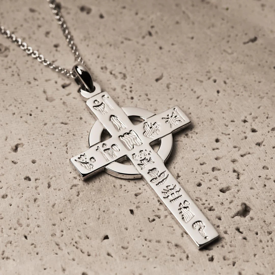 History Of Ireland Large Silver Cross Necklace