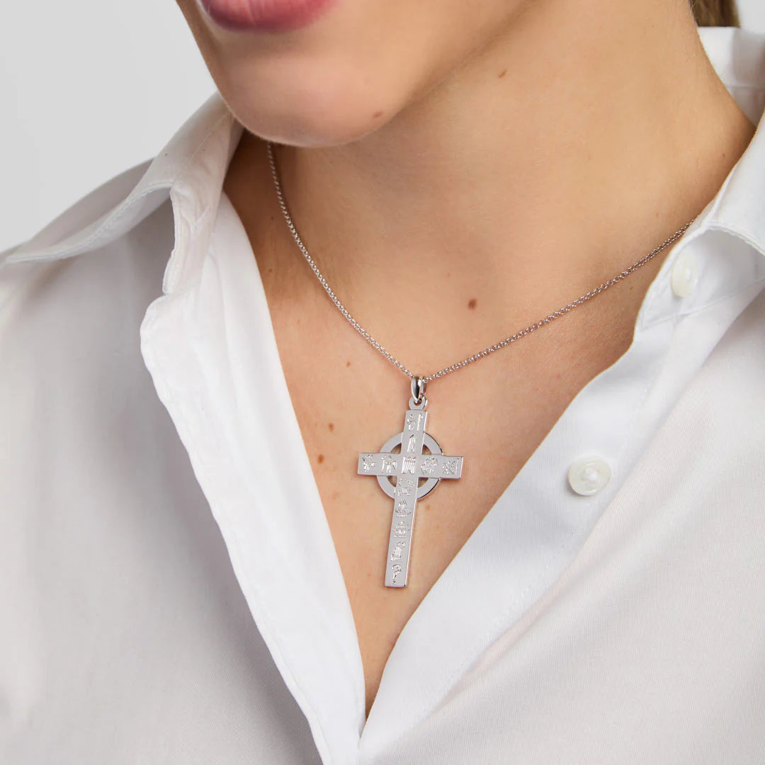 History Of Ireland Large Silver Cross Necklace