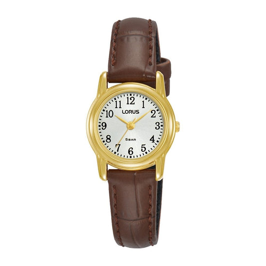 lorus ladies gold plated white dial strap watch