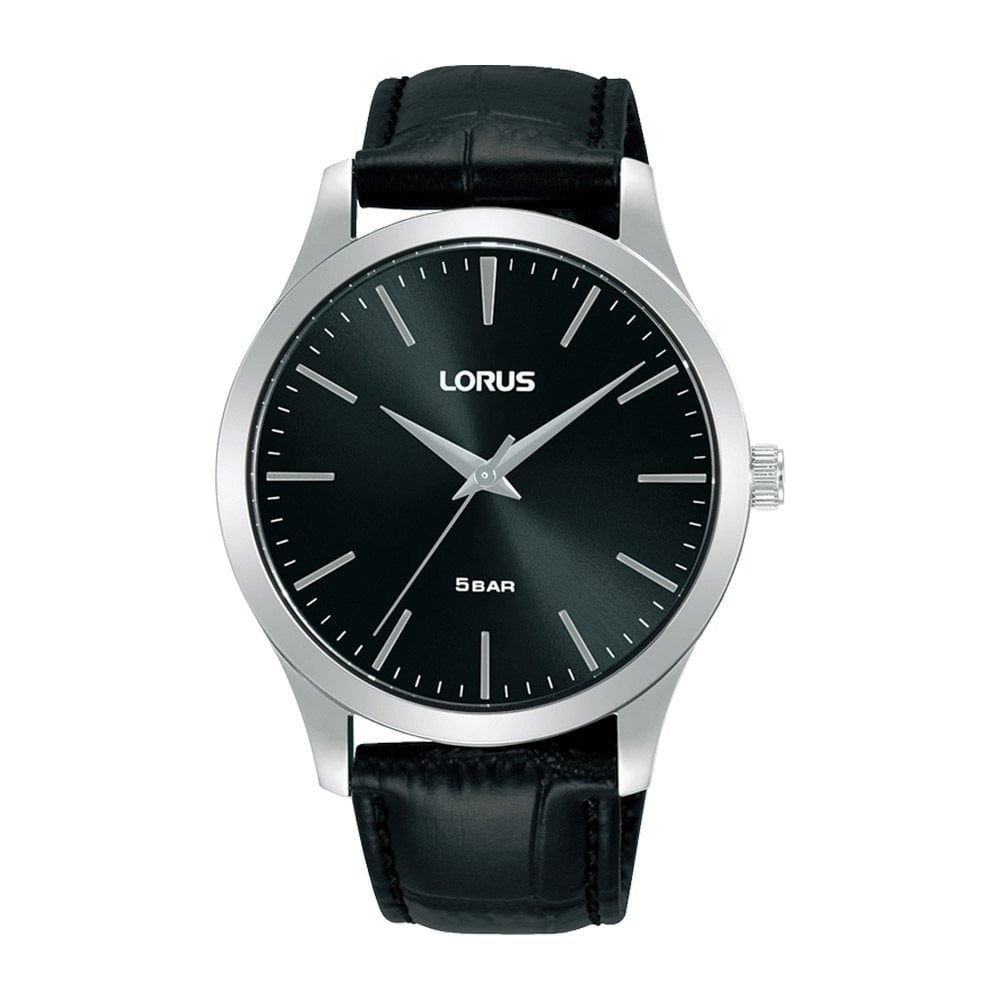 lorus quartz gents stainless steel black dial strap watch