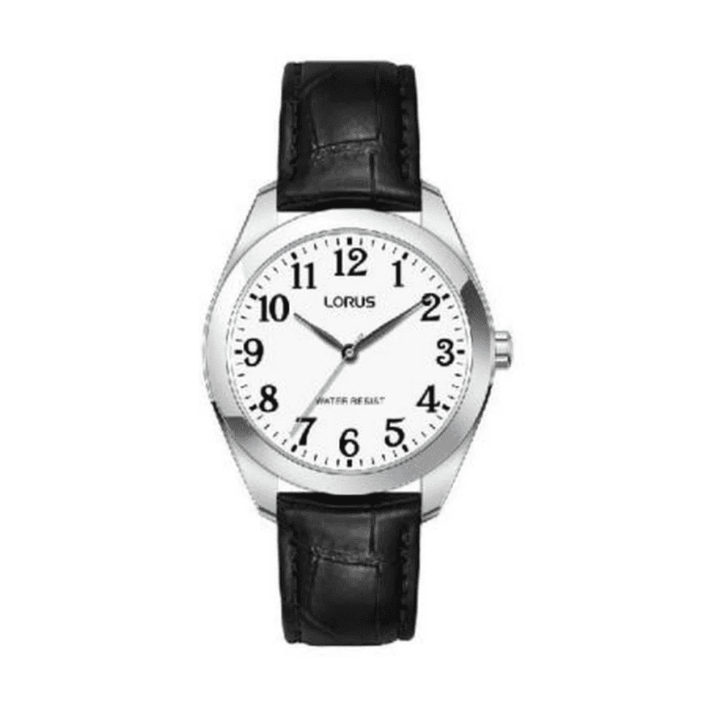 lorus quartz genuine leather black watch