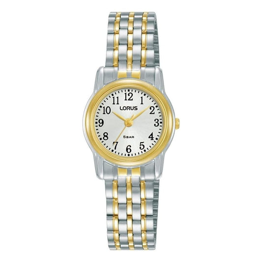 lorus quartz ladies two tone stainless steel white dial bracelet watch