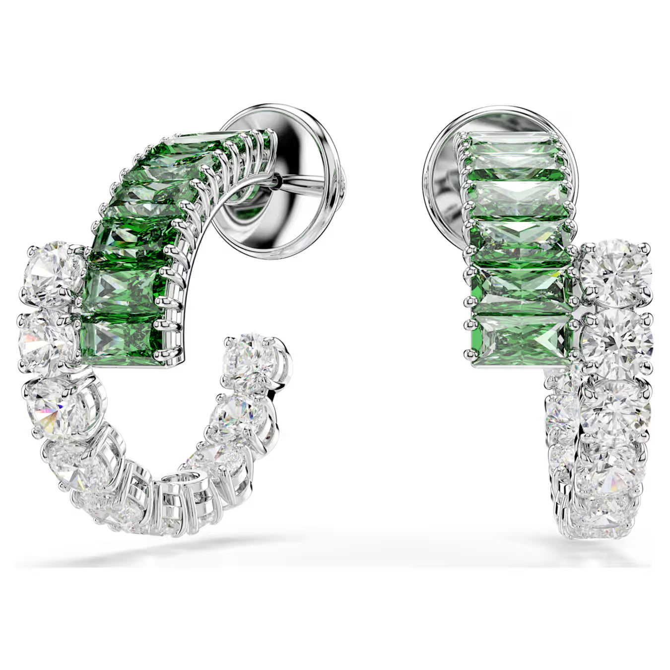 SWAROVSKI MATRIX GREEN MIXED CUTS HOOP EARRINGS