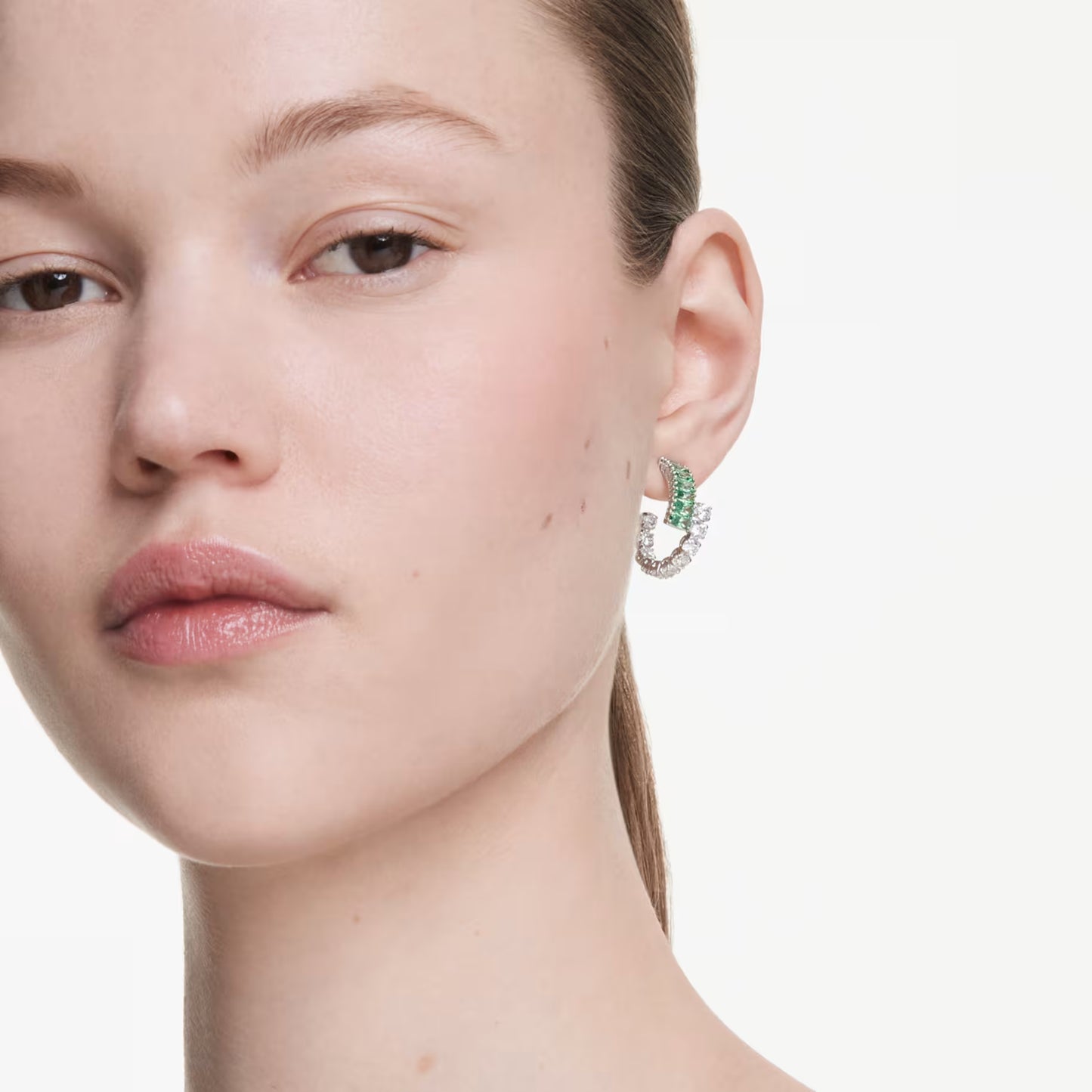 SWAROVSKI MATRIX GREEN MIXED CUTS HOOP EARRINGS