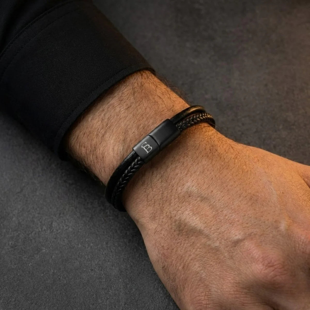 STEEL AND BARNETT DENBY BLACK DOUBLE LEATHER BRACELET