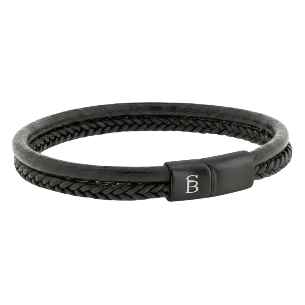 STEEL AND BARNETT DENBY BLACK DOUBLE LEATHER BRACELET