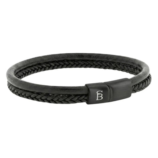 STEEL AND BARNETT DENBY BLACK DOUBLE LEATHER BRACELET