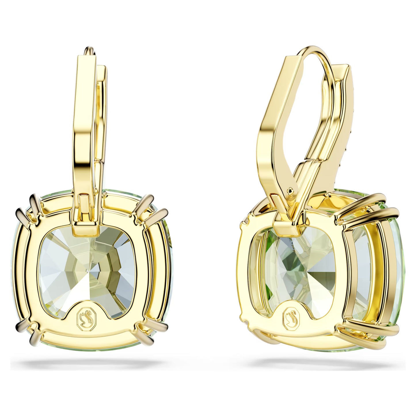 Gold Millenia Green Cushion Cut Swarovski Drop Earrings