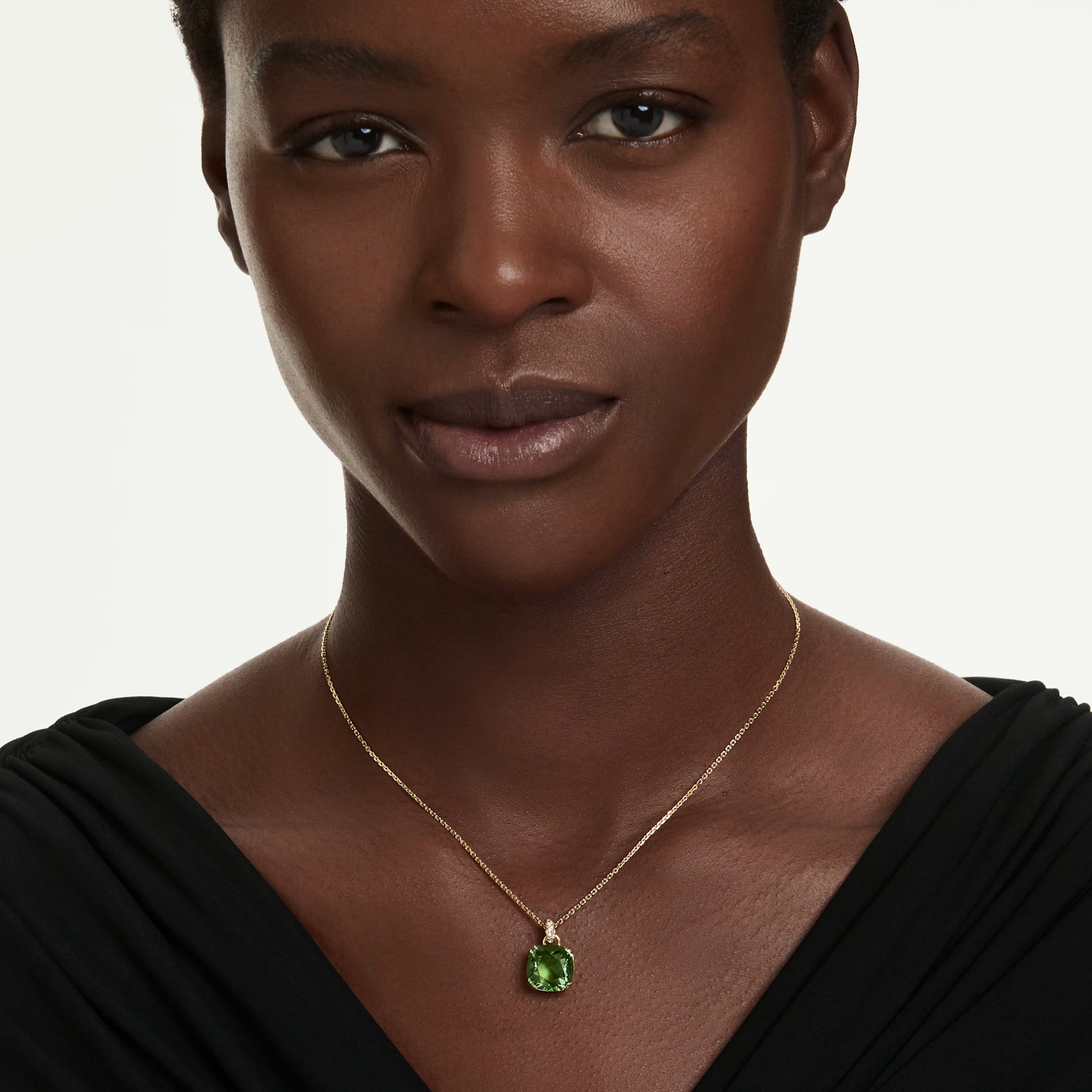 Gold Millenia Green Cushion Cut Swarovski Pendant