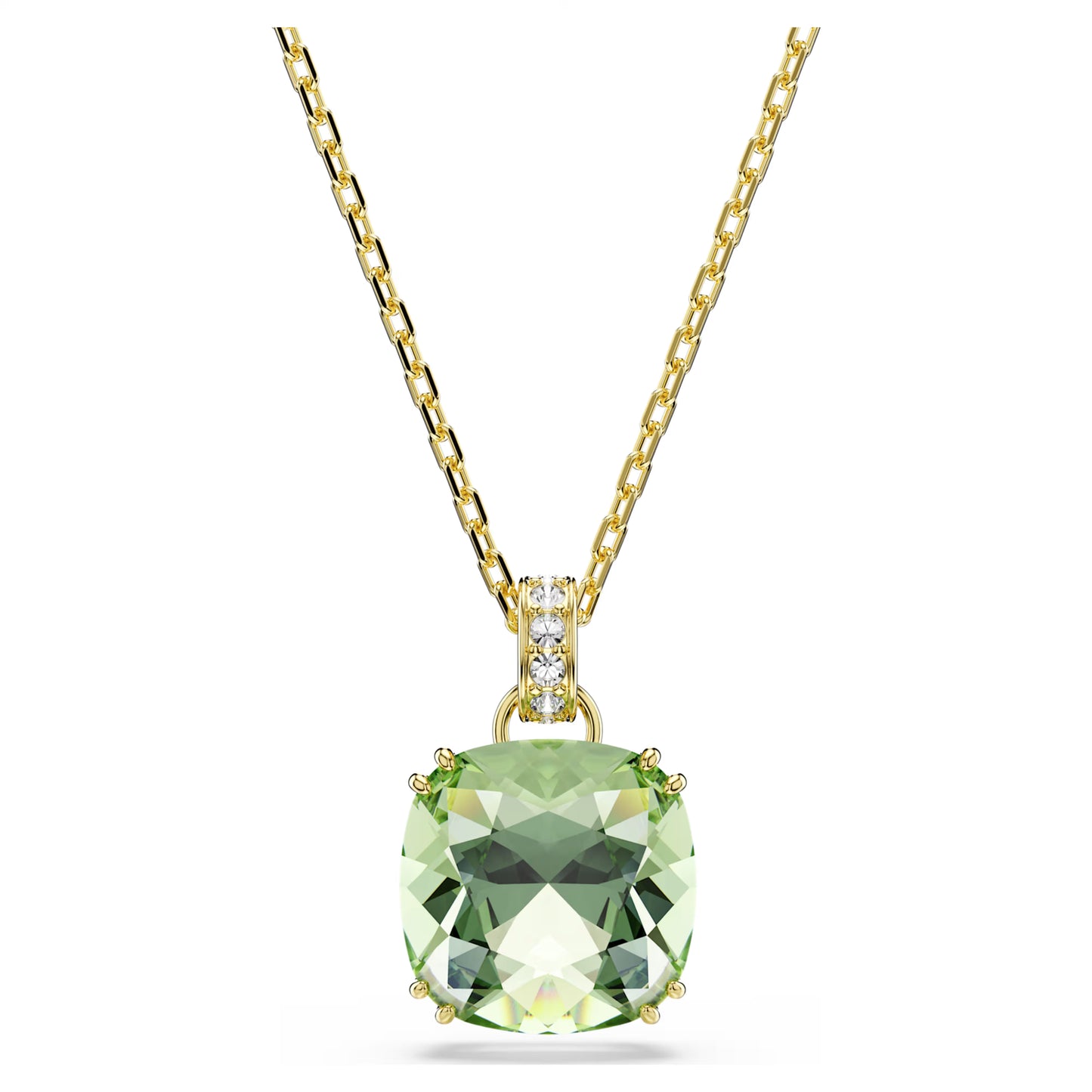 Gold Millenia Green Cushion Cut Swarovski Pendant
