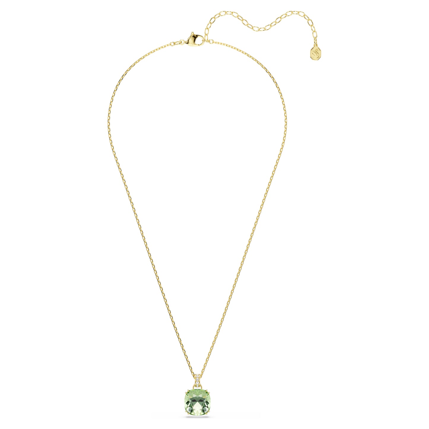 Gold Millenia Green Cushion Cut Swarovski Pendant