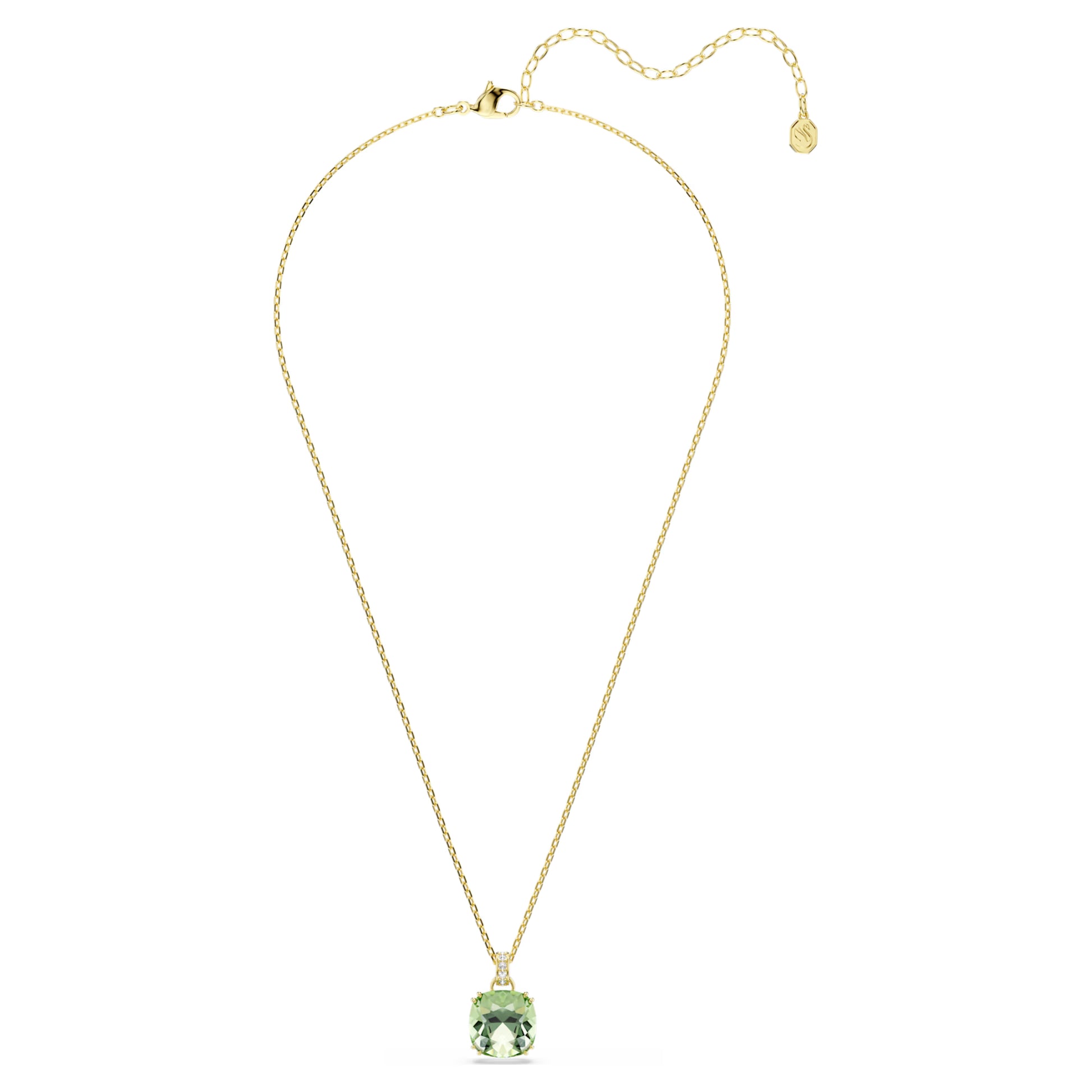 Gold Millenia Green Cushion Cut Swarovski Pendant