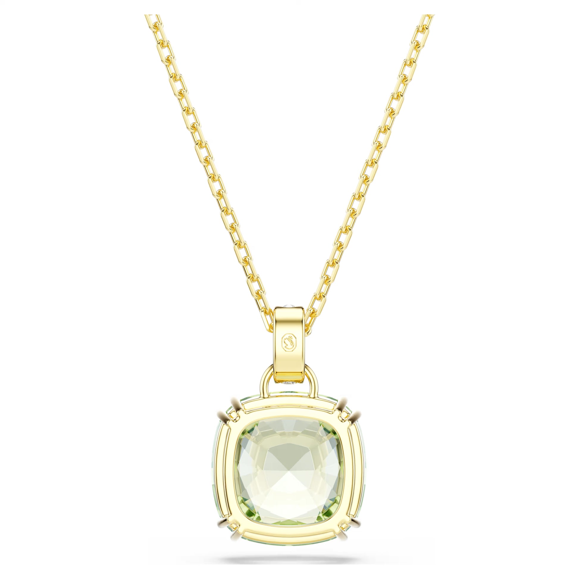 Gold Millenia Green Cushion Cut Swarovski Pendant