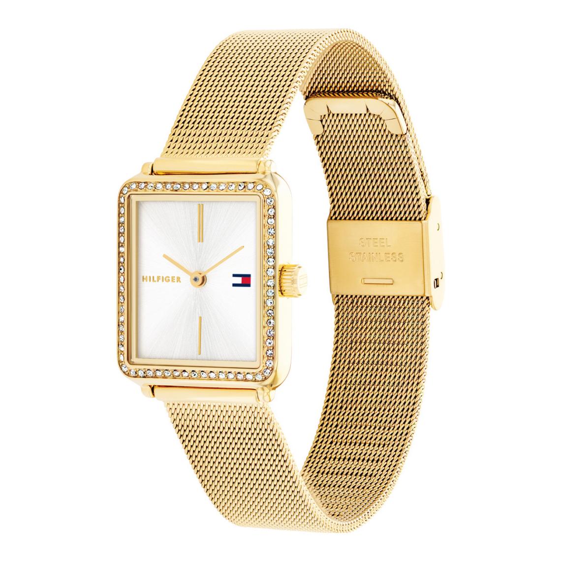 TOMMY HILFIGER GOLD DIAL PAVE LADIES GOLD MESH WATCH