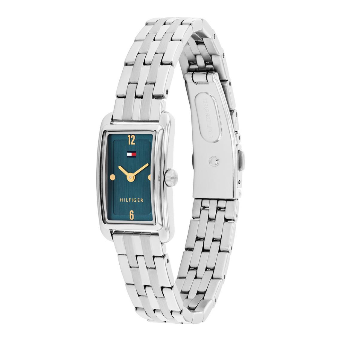 TOMMY HILFIGER TEAL RECTANGULAR DIAL LADIES STAINLESS STEEL WATCH