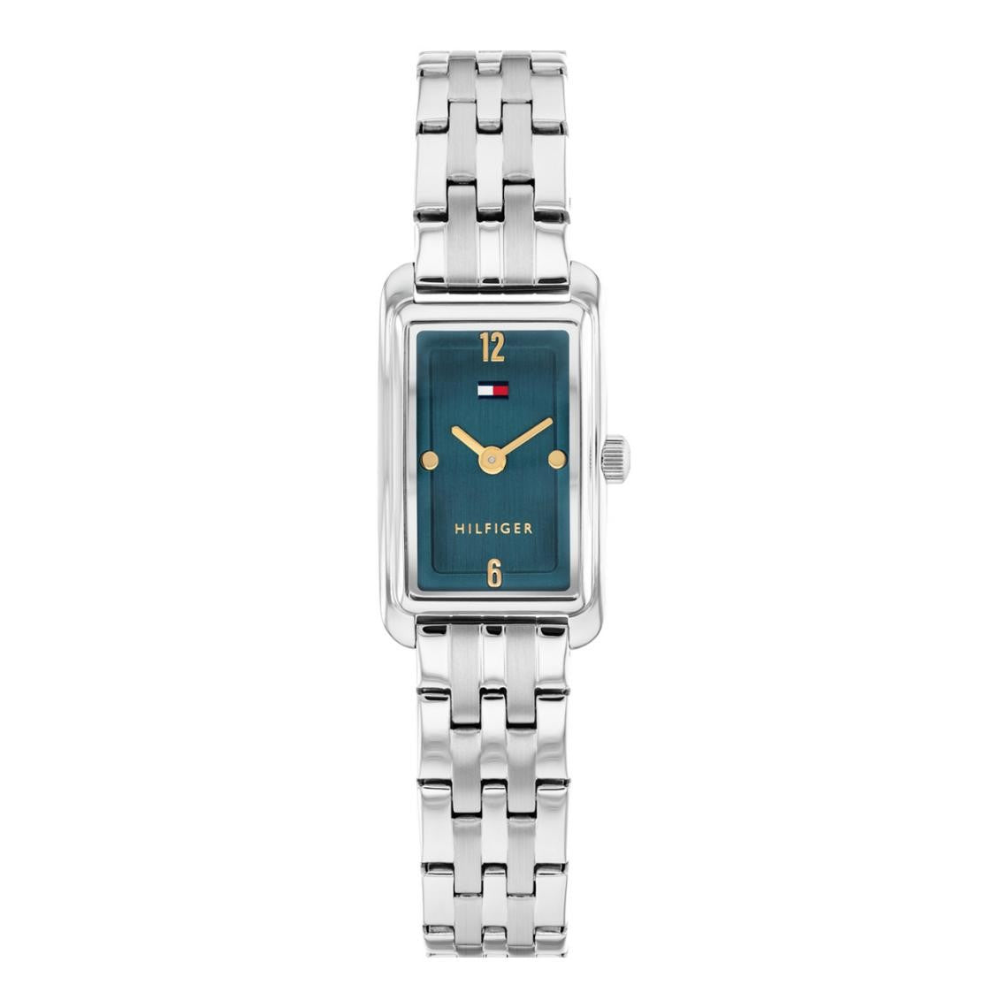 TOMMY HILFIGER TEAL RECTANGULAR DIAL LADIES STAINLESS STEEL WATCH