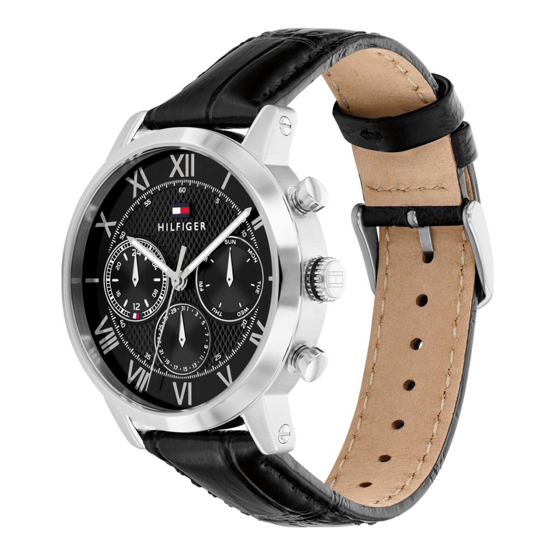 TOMMY HILFIGER BLACK CHRONOGRAPH GENTS BLACK LEATHER WATCH